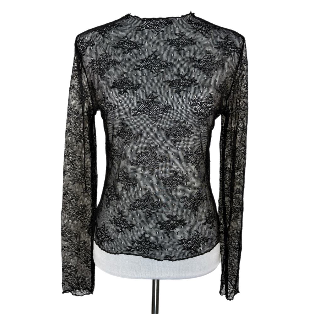 Black Sheer Lace Long Sleeve Layering Shirt - Women's Size Small